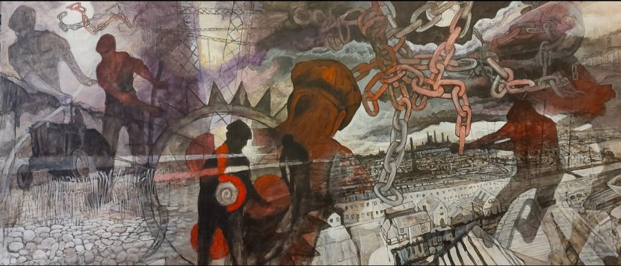 The Chains of man (extended version) Acrylic on Canvas 400 cm x 80 cm